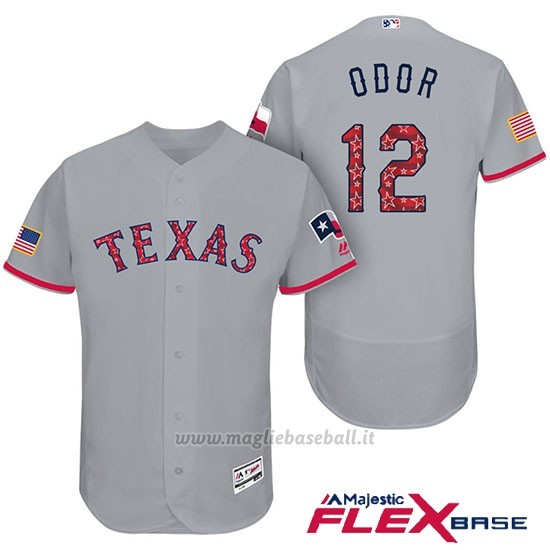 Maglia Baseball Uomo Texas Rangers 2017 Estrellas y Rayas Rougned Odor Grigio Flex Base